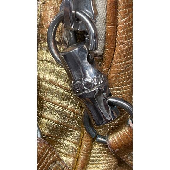 Pollini Gold Snakeskin Pattern Leather Bag - Shoulder Bag, Silver Hardwear - Picture 9 of 16